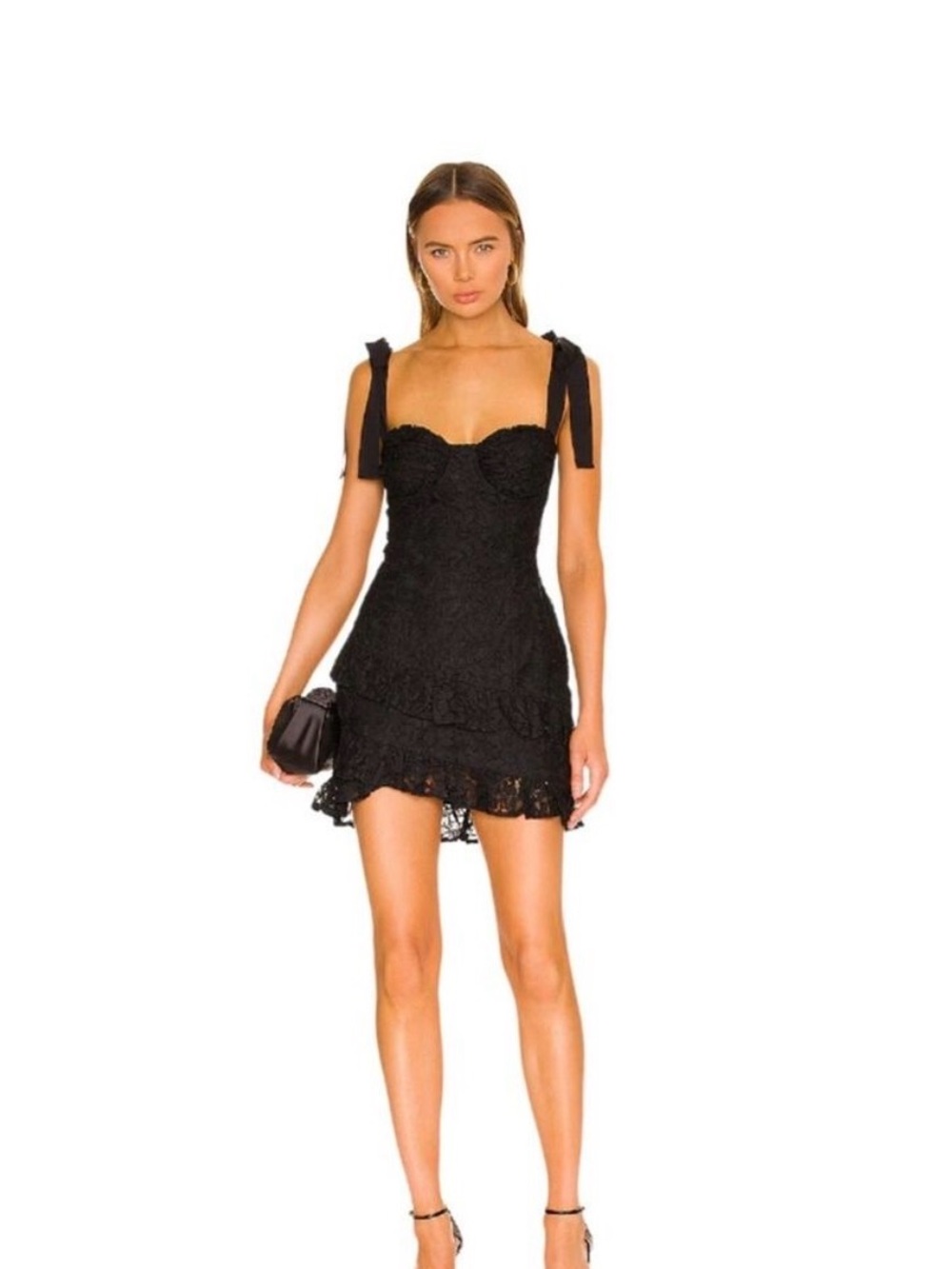 Lovers + Friends Black Lace Tie-Strap Mini Dress